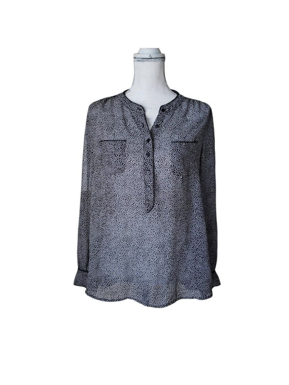 Darjoni Women's Black Polka Dots Sheer Long Sleeve Blouse Size M